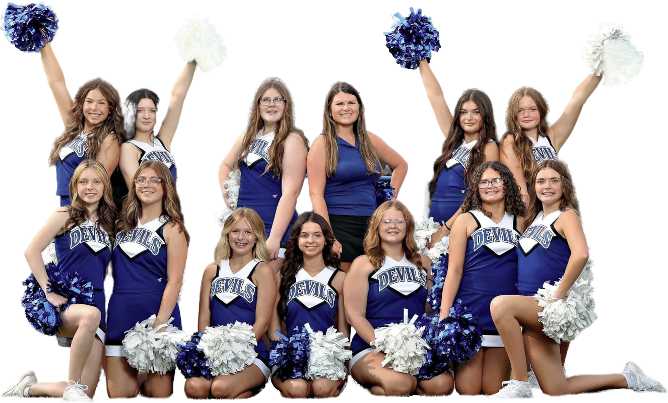 Een cheerleaderteam van de Jackson County High Schools, AL.