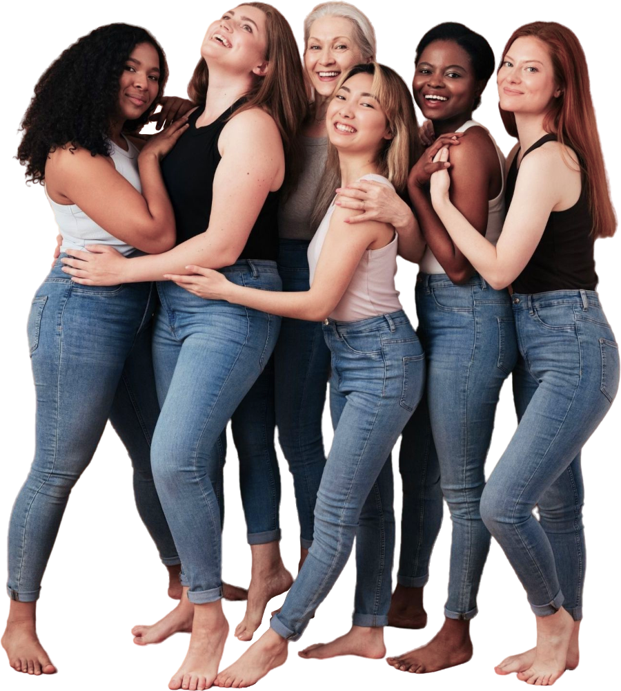 Een groep van zes vrouwen van vereschillende leeftijden bij elkaar.